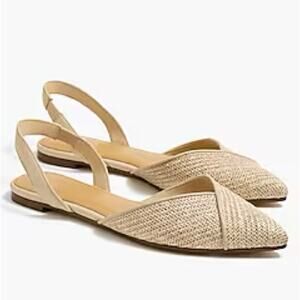 Neutral Woven Pointed-Toe Slingback Flats